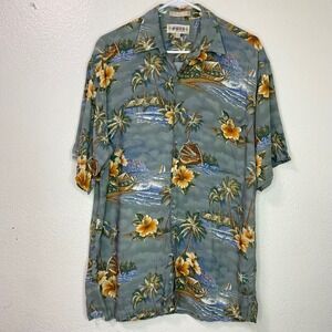 Campia Moda Mens Medium Tropical Hibiscus Palm Tree Resortwear Hawaiian Shirt